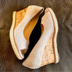 Cole Haan Women's Cream Suede Platform Cork Wedges
